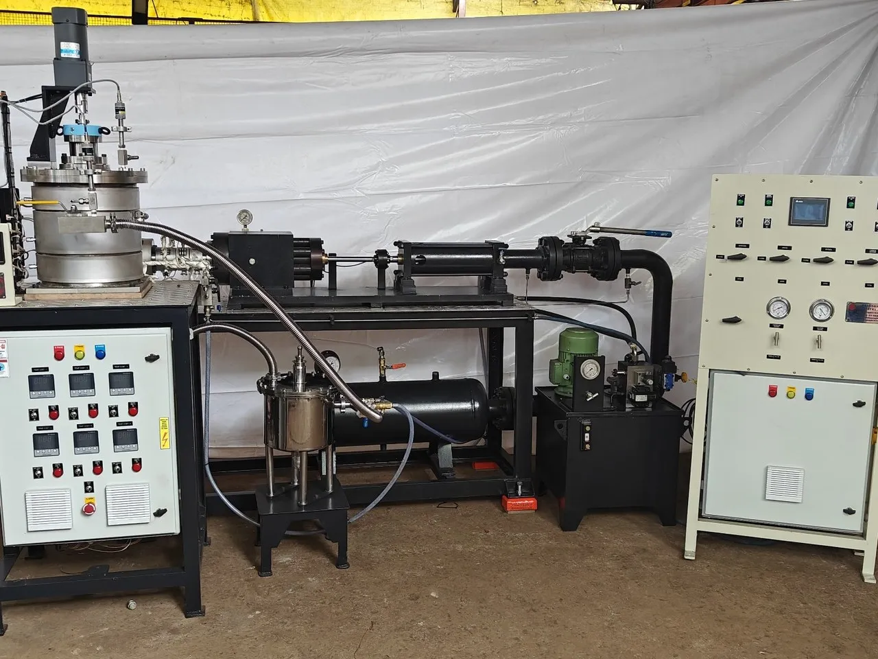 Fuel testing system re-engineered from an IIT Delhi concept, with pressure vessel, metering pump and control panels